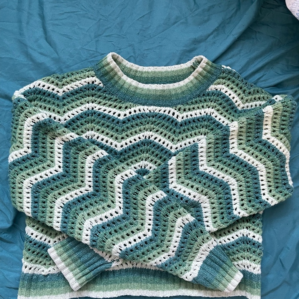 Pink Rose Teal and Cream Chevron Sweater